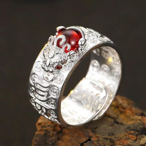 Feng Shui Pixiu Mantra Ring 2025 For Men Women Retro Toad Ring Six-Word Mantra Heart Sutra Ring Buddhist Heart Sutra Ring Adjustable (Gold) in Saudi Arabia