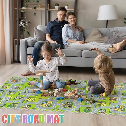 Skyweaver Traffic Play mat Puzzle Foam Interlocking Tiles – Kids Road Traffic Play Rug - Children Educational Playmat Rug - Interlocking Foam Tiles City Road Track Puzzle Mat (18Pcs) in Saudi Arabia