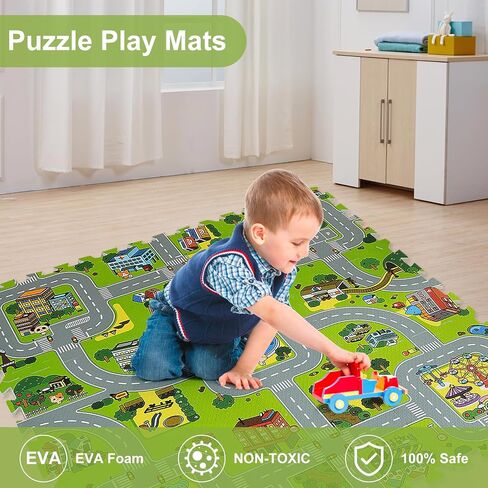 Skyweaver Traffic Play mat Puzzle Foam Interlocking Tiles – Kids Road Traffic Play Rug - Children Educational Playmat Rug - Interlocking Foam Tiles City Road Track Puzzle Mat (18Pcs) in Saudi Arabia