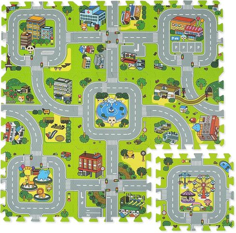 Skyweaver Traffic Play mat Puzzle Foam Interlocking Tiles – Kids Road Traffic Play Rug - Children Educational Playmat Rug - Interlocking Foam Tiles City Road Track Puzzle Mat (18Pcs) in Saudi Arabia