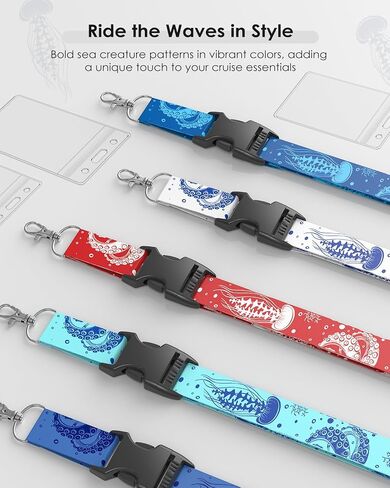 5 Pack Cruise Lanyards with Ocean Creature Design, Cruise Ship Lanyards with Waterproof ID Badge Holders for All Cruise Lines 2025, Mix in Saudi Arabia