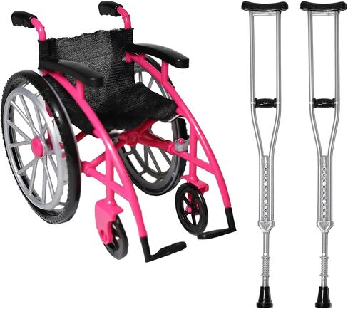 Mini Foldable Doll Wheelchair & Crutches Gift Set – 1:6 Scale Accessories for 12" Fashion Dolls, Realistic Dollhouse Decor with Storage Box for Crafts, Inclusive Play & Dioramas in Saudi Arabia