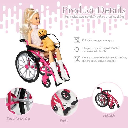 Mini Foldable Doll Wheelchair & Crutches Gift Set – 1:6 Scale Accessories for 12" Fashion Dolls, Realistic Dollhouse Decor with Storage Box for Crafts, Inclusive Play & Dioramas in Saudi Arabia