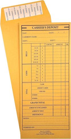 100 Cashier Depot EZ400WLS Cashier's Deposit Report Envelope For Hotels, Restaurants, Gas Stations & Retailers, 4 1/2" x 10 3/8", Sturdy 24lb. White Paper, Peel & Seal 100/Box… in Saudi Arabia