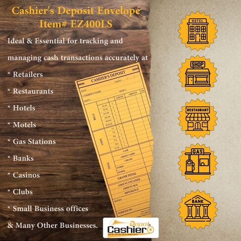 100 Cashier Depot EZ400WLS Cashier's Deposit Report Envelope For Hotels, Restaurants, Gas Stations & Retailers, 4 1/2" x 10 3/8", Sturdy 24lb. White Paper, Peel & Seal 100/Box… in Saudi Arabia