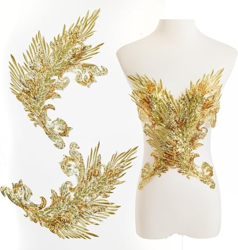 Pair Embroidery Phoenix Costume Sequin Appliques Patches, Peacock Feather Tail Applique Embellishments for Dance Dresses,Clothes,T-Shirt，Neckline Bodice Pants (Blue) in Saudi Arabia