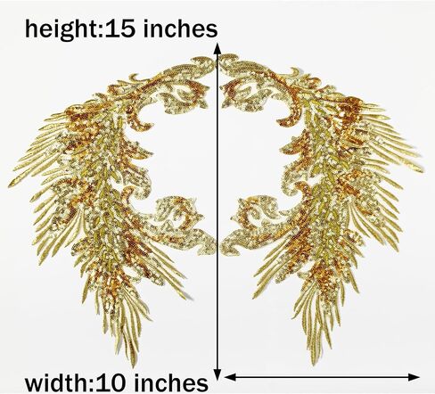 Pair Embroidery Phoenix Costume Sequin Appliques Patches, Peacock Feather Tail Applique Embellishments for Dance Dresses,Clothes,T-Shirt，Neckline Bodice Pants (Blue) in Saudi Arabia