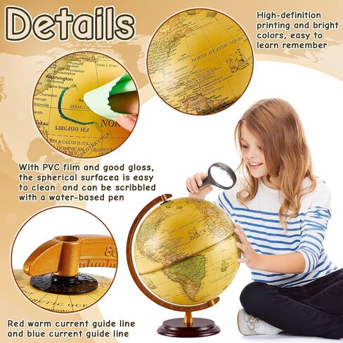 Amylove 13'' Illuminated World Globe with Stand 720°/360° Rotation Rewritable Light Up Globe for Kid World Map for Interactive Learning Light with Base Lamp LED Decor(Wood,Vintage) in Kuwait