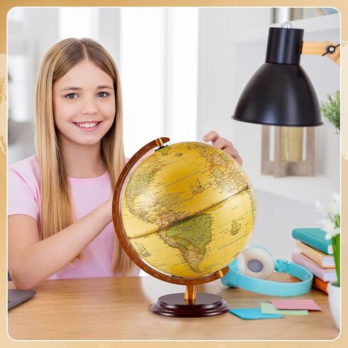 Amylove 13'' Illuminated World Globe with Stand 720°/360° Rotation Rewritable Light Up Globe for Kid World Map for Interactive Learning Light with Base Lamp LED Decor(Wood,Vintage) in Kuwait