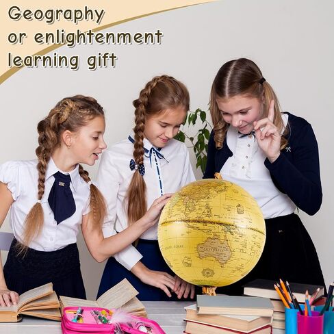 Amylove 13'' Illuminated World Globe with Stand 720°/360° Rotation Rewritable Light Up Globe for Kid World Map for Interactive Learning Light with Base Lamp LED Decor(Wood,Vintage) in Kuwait