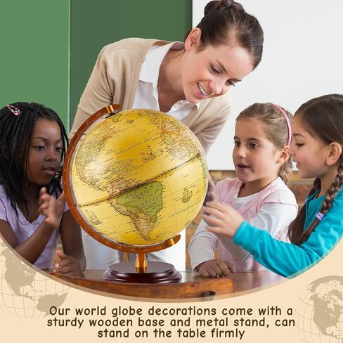 Amylove 13'' Illuminated World Globe with Stand 720°/360° Rotation Rewritable Light Up Globe for Kid World Map for Interactive Learning Light with Base Lamp LED Decor(Wood,Vintage) in Kuwait