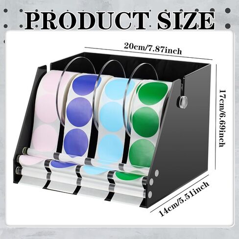 7 Disks Adjustable Label Dispenser Acrylic Sticker Roll Dispenser Label Roll Holder 11.8 x 6.7 x 5.5 Inch Multi Use Sticker Holder Organizer Stand for School Gifts and Home Office Desktop in Kuwait