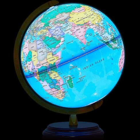 Amylove 13'' Illuminated World Globe with Stand 720°/360° Rotation Rewritable Light Up Globe for Kid World Map for Interactive Learning Light with Base Lamp LED Decor(Wood,Vintage) in Kuwait