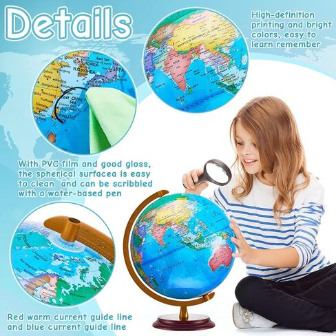 Amylove 13'' Illuminated World Globe with Stand 720°/360° Rotation Rewritable Light Up Globe for Kid World Map for Interactive Learning Light with Base Lamp LED Decor(Wood,Vintage) in Kuwait