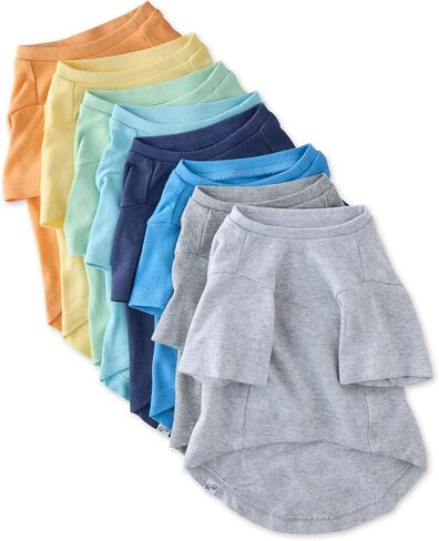 Multipack 100% Organic Cotton Dog Short Sleeve T-Shirt Pet Tees for All Breeds, Rainbow Blues, Small in Kuwait