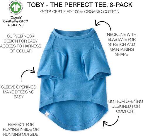 Multipack 100% Organic Cotton Dog Short Sleeve T-Shirt Pet Tees for All Breeds, Rainbow Blues, Small in Kuwait