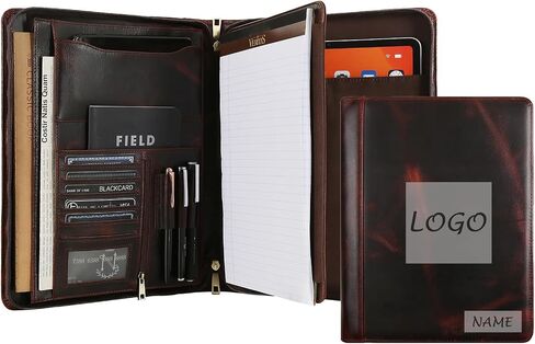 Handmade Genuine Leather Portfolio Organizer for IPad/Document, Business Padfolio with A4 Leather Notepad Holder, Leather Compact Folder Conference Portfolio for Men and Women, Dark Khaki in Saudi Arabia