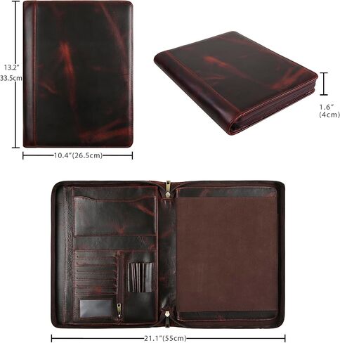 Handmade Genuine Leather Portfolio Organizer for IPad/Document, Business Padfolio with A4 Leather Notepad Holder, Leather Compact Folder Conference Portfolio for Men and Women, Dark Khaki in Saudi Arabia