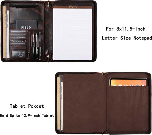 Handmade Genuine Leather Portfolio Organizer for IPad/Document, Business Padfolio with A4 Leather Notepad Holder, Leather Compact Folder Conference Portfolio for Men and Women, Dark Khaki in Saudi Arabia