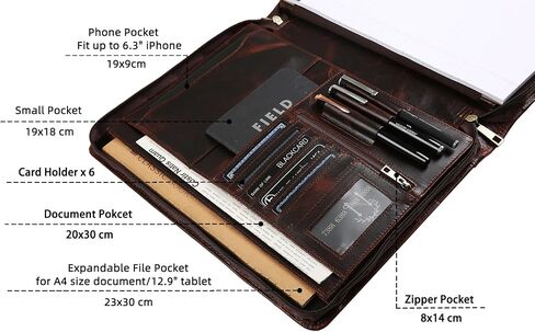 Handmade Genuine Leather Portfolio Organizer for IPad/Document, Business Padfolio with A4 Leather Notepad Holder, Leather Compact Folder Conference Portfolio for Men and Women, Dark Khaki in Saudi Arabia