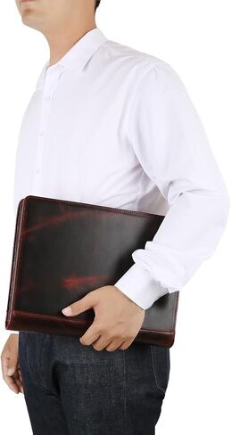 Handmade Genuine Leather Portfolio Organizer for IPad/Document, Business Padfolio with A4 Leather Notepad Holder, Leather Compact Folder Conference Portfolio for Men and Women, Dark Khaki in Saudi Arabia