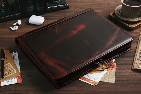 Handmade Genuine Leather Portfolio Organizer for IPad/Document, Business Padfolio with A4 Leather Notepad Holder, Leather Compact Folder Conference Portfolio for Men and Women, Dark Khaki in Saudi Arabia