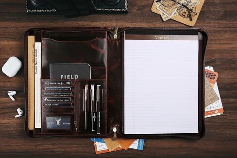 Handmade Genuine Leather Portfolio Organizer for IPad/Document, Business Padfolio with A4 Leather Notepad Holder, Leather Compact Folder Conference Portfolio for Men and Women, Dark Khaki in Saudi Arabia