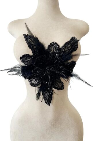 Handmade Sewing Crystal DIY Applique Patches Accessory Ostrich Feather Beaded for Wedding Party Clothes Decoration Bridal Dress Accessories 10X12inches (Blue) in Kuwait