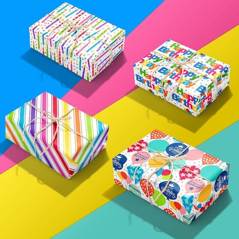 MotiGiftie Pink Wrapping Paper Sheet - 8 Sheets Folded Flat Gift Wrap with Cute Ribbon Bow, Pink Plaid, Stripes and Leaves Design for Girl Baby Shower, Birthday, Wedding - 20 X 28 Inch Per Sheet in Saudi Arabia