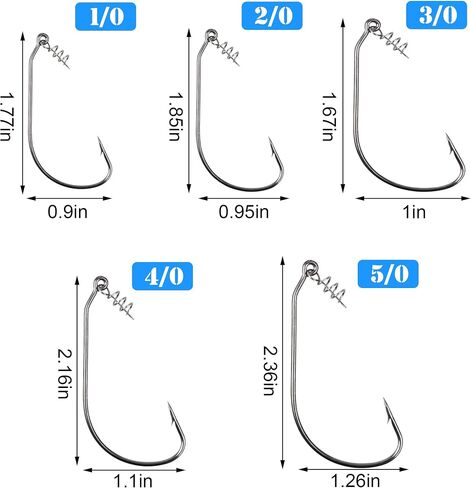 Twistlock Fishing Hooks - 50pcs Bass Fishing Worm Hooks with Centering Spring Pin Swimbait Hooks for Soft Plastics Lures Baits Saltwater Freshwater Size 1/0 2/0 3/0 4/0 5/0 in Saudi Arabia