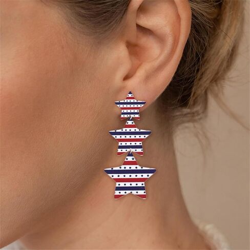 American Flag Earrings for Women 4th of July Independence Day Earrings Red White Blue Star Fireworks Celebration Earring Holiday Acrylic Jewelry Gifts (001) in Saudi Arabia