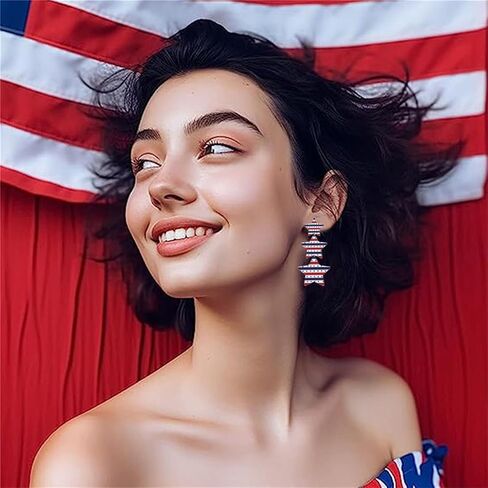American Flag Earrings for Women 4th of July Independence Day Earrings Red White Blue Star Fireworks Celebration Earring Holiday Acrylic Jewelry Gifts (001) in Saudi Arabia
