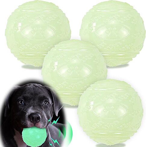 4-Pack 3.5" Glow Squeaky Dog Balls,Bouncy Glow in The Dark Dog Ball with Squeaker, Durable Dog Rubber Ball Toys Glowing Fetch Balls for Medium Large Dogs Nighttime Playing Indoors & Outdoors in Saudi Arabia