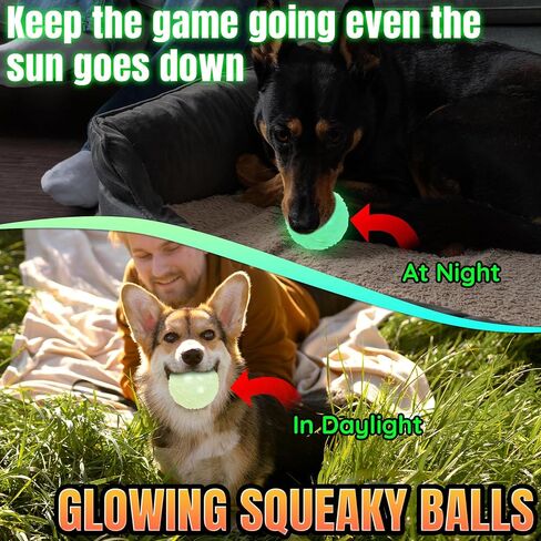 4-Pack 3.5" Glow Squeaky Dog Balls,Bouncy Glow in The Dark Dog Ball with Squeaker, Durable Dog Rubber Ball Toys Glowing Fetch Balls for Medium Large Dogs Nighttime Playing Indoors & Outdoors in Saudi Arabia