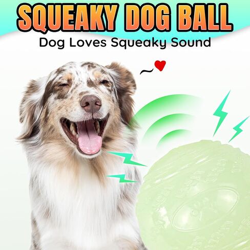 4-Pack 3.5" Glow Squeaky Dog Balls,Bouncy Glow in The Dark Dog Ball with Squeaker, Durable Dog Rubber Ball Toys Glowing Fetch Balls for Medium Large Dogs Nighttime Playing Indoors & Outdoors in Saudi Arabia