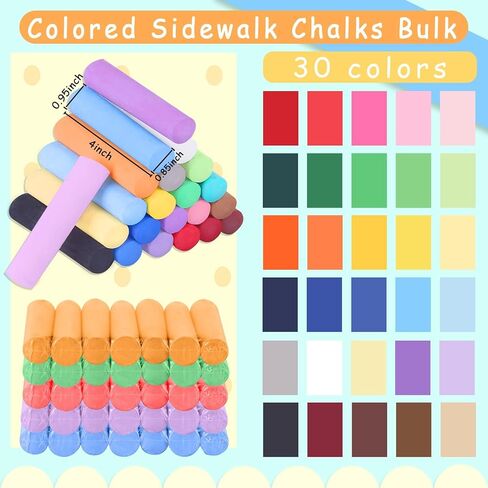 210 Pcs Sidewalk Chalk-30 Colors, Drawing Chalk for Kids, Jumbo Washable Chalk Giant Box Non-Toxic Dustless,Painting on Sidewalk,Outdoor Art, Blackboard, Playground in Kuwait