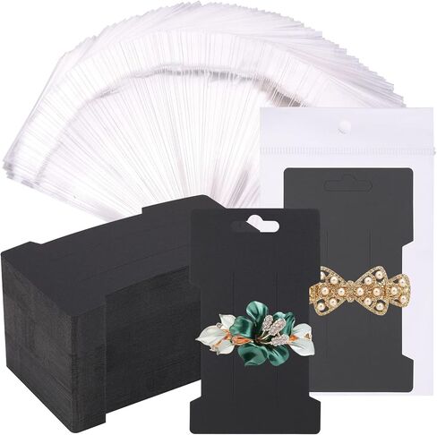 150 Hair Clip Display Cards with Self-Seal Bags - Rectangular Cardboard Holders for Bows, Barrettes, and Hair Accessories Organizing in Saudi Arabia