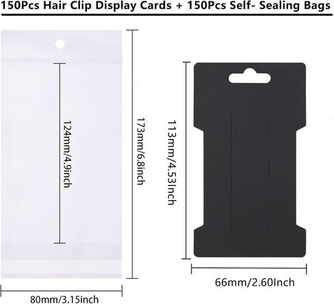 150 Hair Clip Display Cards with Self-Seal Bags - Rectangular Cardboard Holders for Bows, Barrettes, and Hair Accessories Organizing in Saudi Arabia