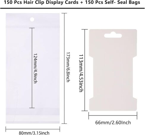150 بطاقات عرض مشبك الشعر مع أكياس الخبز الذاتي - أصحاب الورق المقوى المستطيلة للأقواس والباريت وملحقات الشعر تنظيم in Kuwait