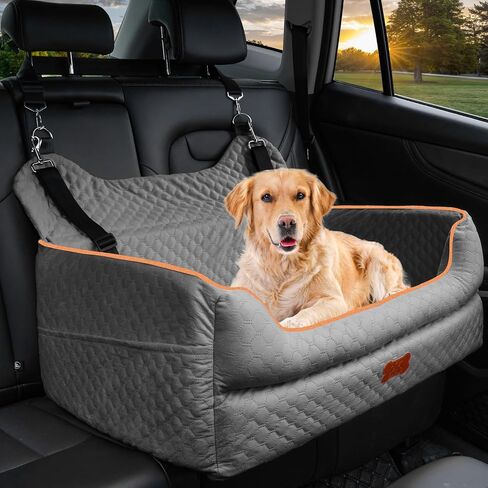 Dog Car Seat for Large/Medium Dogs - Memory Foam Dog Booster Seat for Under 55Lbs or 2 Small Dogs-Detachable and Washable Travel Bed with Thick Cushion and Storage Pockets-Grey in Kuwait