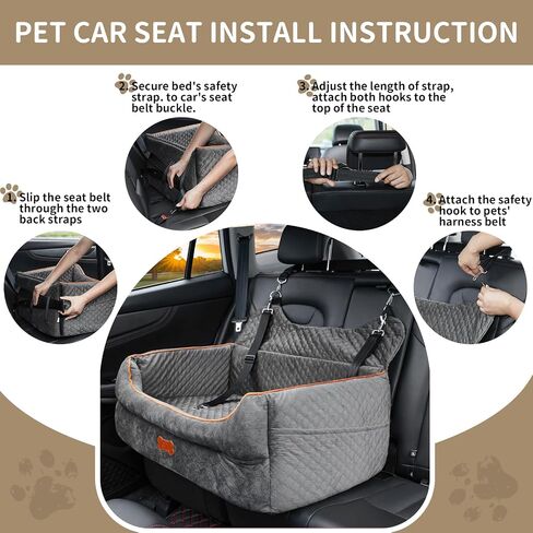 Dog Car Seat for Large/Medium Dogs - Memory Foam Dog Booster Seat for Under 55Lbs or 2 Small Dogs-Detachable and Washable Travel Bed with Thick Cushion and Storage Pockets-Grey in Kuwait
