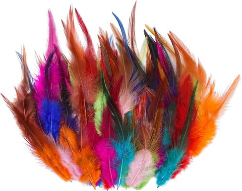 300pcs Mardi Gras Craft Feathers 4-6inch Rooster Feathers Colorful Bulk Feathers for Mardi Gras Crafts Masquerade Carnival Party Decoration (Green Purple Yellow) in Saudi Arabia