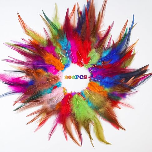 300pcs Mardi Gras Craft Feathers 4-6inch Rooster Feathers Colorful Bulk Feathers for Mardi Gras Crafts Masquerade Carnival Party Decoration (Green Purple Yellow) in Saudi Arabia