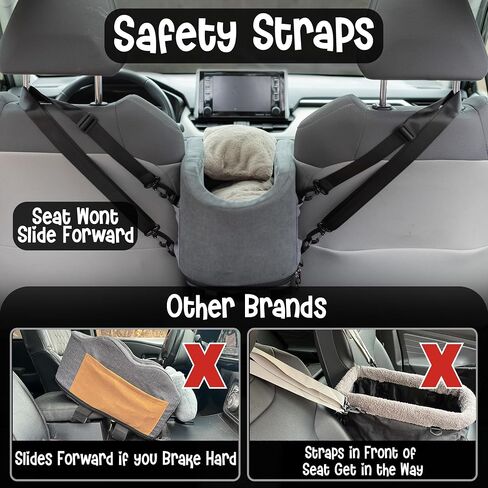 Center Console Dog Car Seat - Safety Straps & Leash - Comfortable Foam and Plush Pillows - Adjustable Mount Design - Large Storage Pockets for Accessories - Perfect for Small Pets & Cats (Grey) in Saudi Arabia