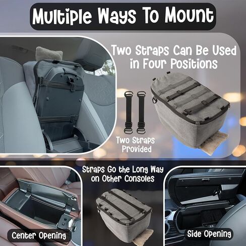 Center Console Dog Car Seat - Safety Straps & Leash - Comfortable Foam and Plush Pillows - Adjustable Mount Design - Large Storage Pockets for Accessories - Perfect for Small Pets & Cats (Grey) in Saudi Arabia