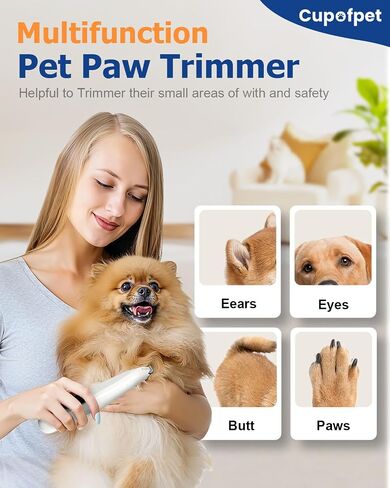 Dog Paw Trimmer with LED Light, 35dB Low Noise Precision Pet Paw Trimmer for Dogs Cats Grooming Clippers, 2 Speed Safety Electric Paw Hair Trimmer for Paws, Ears, Rump, Face, Eyes (White) in Saudi Arabia
