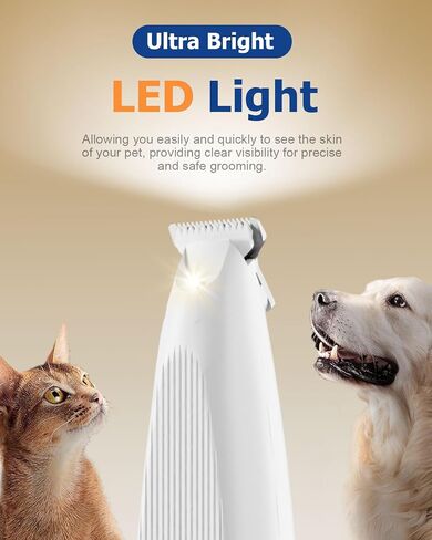 Dog Paw Trimmer with LED Light, 35dB Low Noise Precision Pet Paw Trimmer for Dogs Cats Grooming Clippers, 2 Speed Safety Electric Paw Hair Trimmer for Paws, Ears, Rump, Face, Eyes (White) in Saudi Arabia