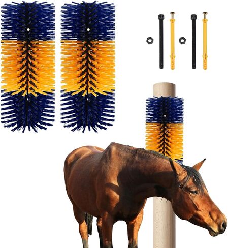 Livestock Scratching Brush, Flexible PBT Horse Grooming Kit Horse Brushes, Massage Brush Kit for Cattle, Cow, Sheep, Horses Goat Supplies (Yellow-Blue, 1 pack) in Kuwait
