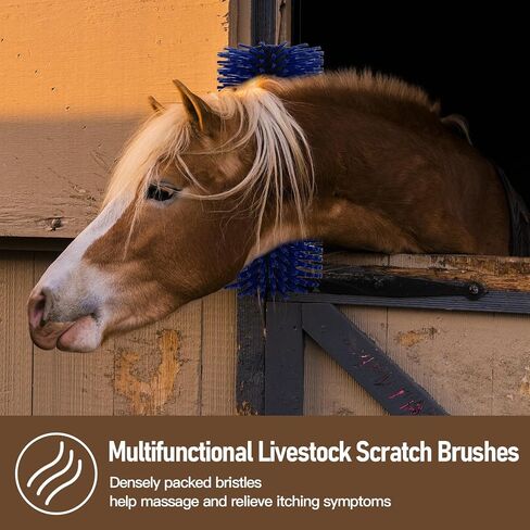 Livestock Scratching Brush, Flexible PBT Horse Grooming Kit Horse Brushes, Massage Brush Kit for Cattle, Cow, Sheep, Horses Goat Supplies (Yellow-Blue, 1 pack) in Kuwait