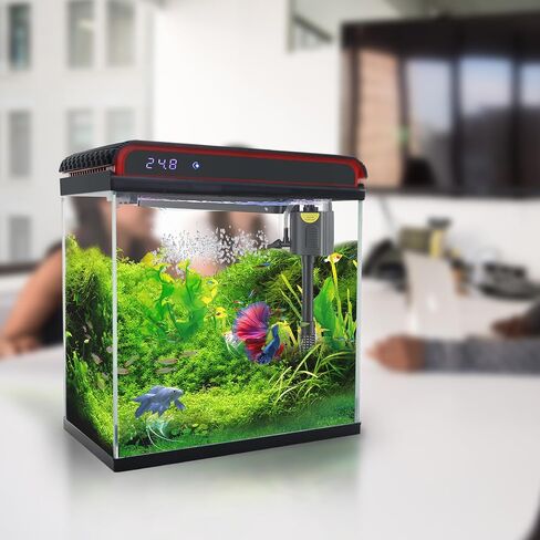 Glass 5 Gallon Fish Tank Aquarium - Smart Self-Cleaning Starter Kit with 3-Color LED Light, Ultra Quiet Pump & Filter, Temperature Monitoring for Betta Fish and Shrimp in Kuwait